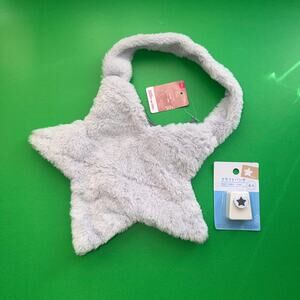 Y2K Japan Soft Fur Plush Star Shoulder Bag Purse Paper Punch Whimsy Gray Grey